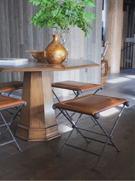 Custom hardwood flooring in a refined dining interior