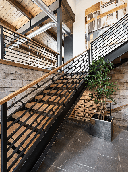 Modern staircase integrated into a contemporary interior
